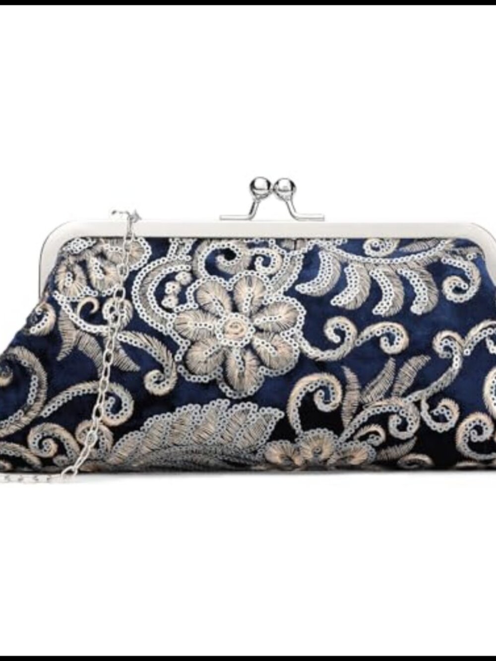 Floral Embroidery Sequin Evening Clutch Bag Kiss Lock Suede Women's Handbag